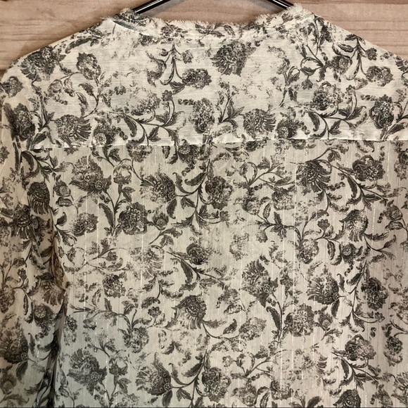 THE Kooples Baroque Print Floral Ruffle Lace Up Top In White - Picture 11 of 14